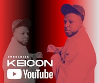 a man in a hat is standing in front of a red background with the words keicon youtube